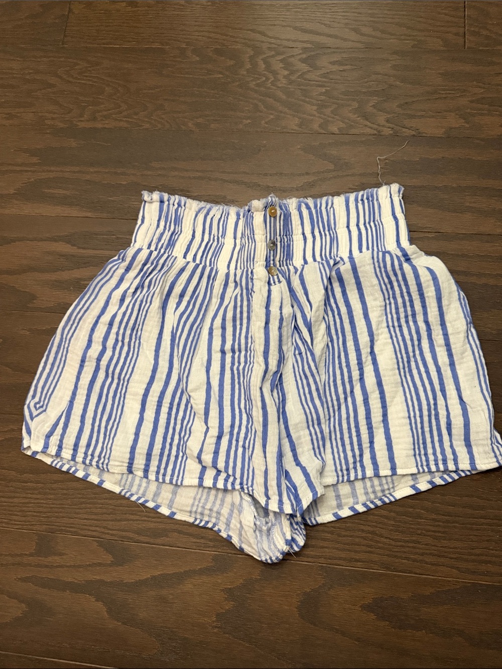 miami Blue and White Striped High-Waist Smocked Shorts
